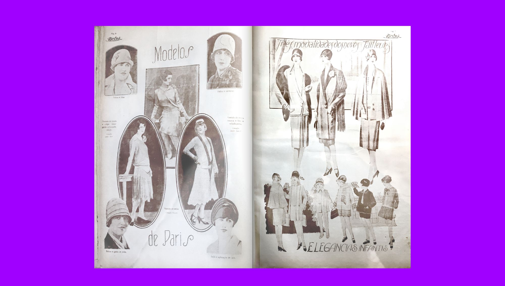An example of the illustrated centerpiece in an issue of Modas & Bordados from 1929, showing a selection of trends